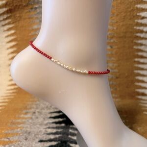 10” Red Coral & Pearl Anklet